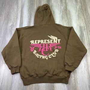 REPRESENT Racing Club Hoodie Mens Large Brown Pullover Hooded Logo England Men